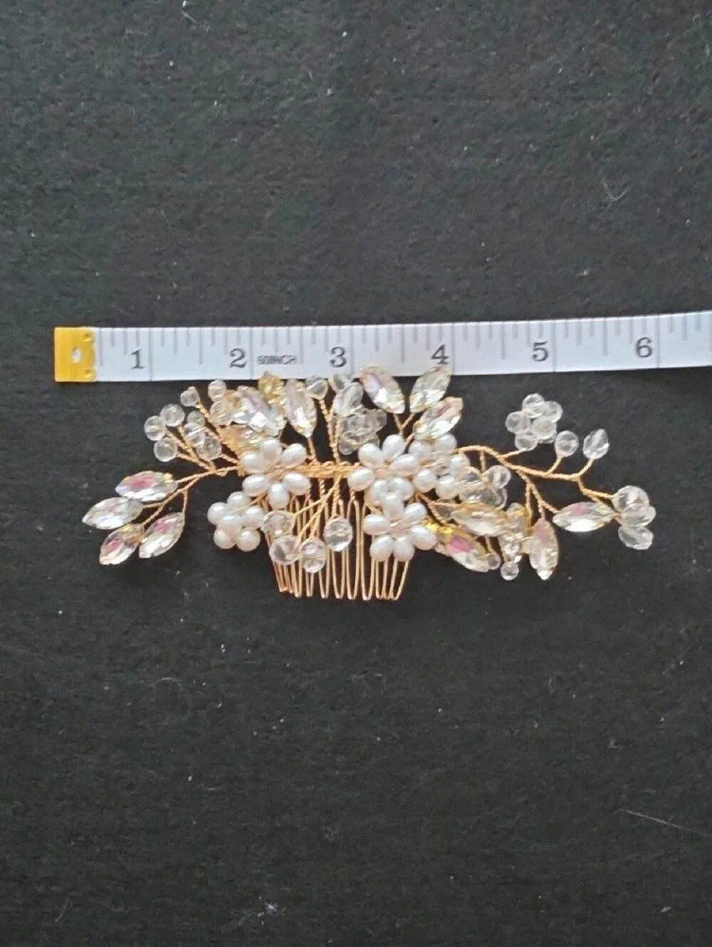 Gold Floral Crystal and Pearl Hair Comb